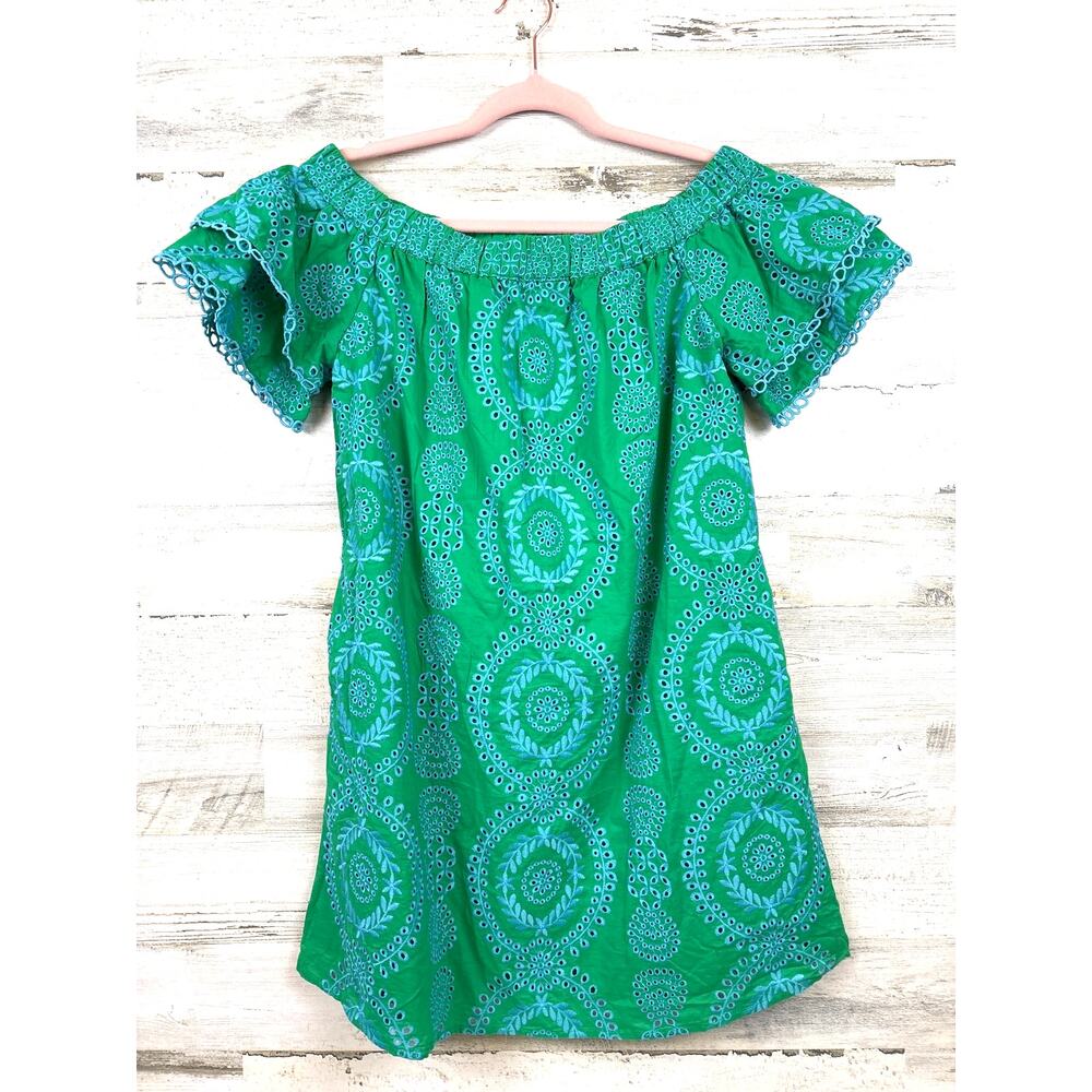 Skies Are Blue Blue Green Eyelet Lace Off Shoulder Mini Dress Womens XS NEW
